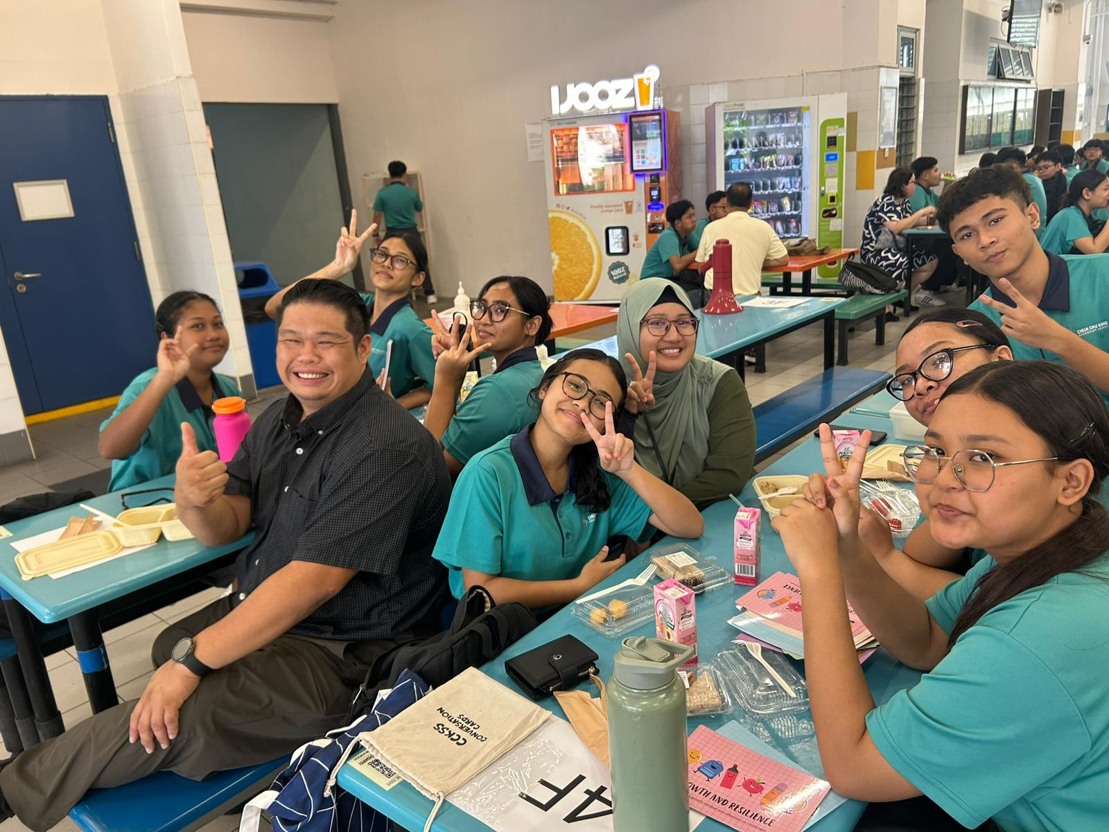 Students eating breakfast in the canteen